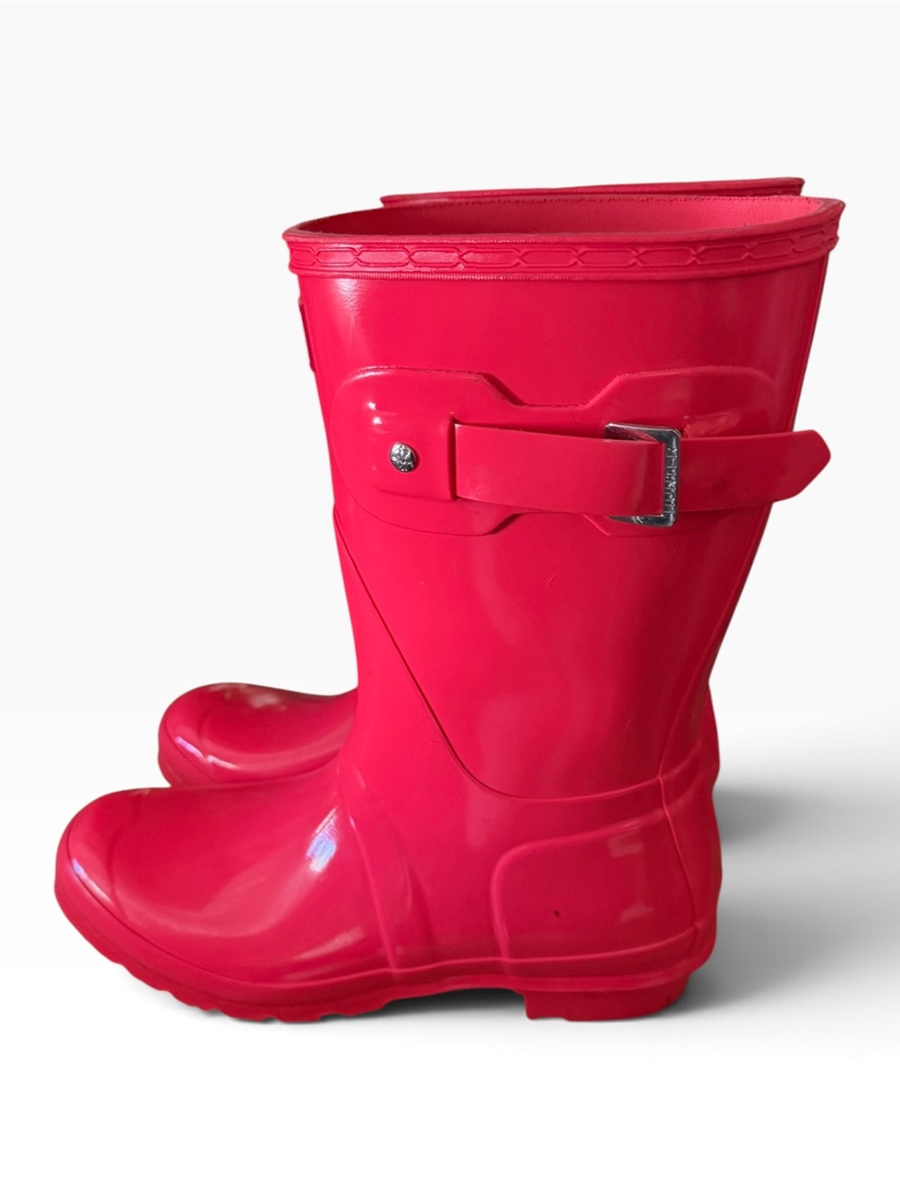 Hunter Women's Original Vibrant Pink Short Gloss Rain Boots, size US 9/UK 7 - Picture 2 of 9